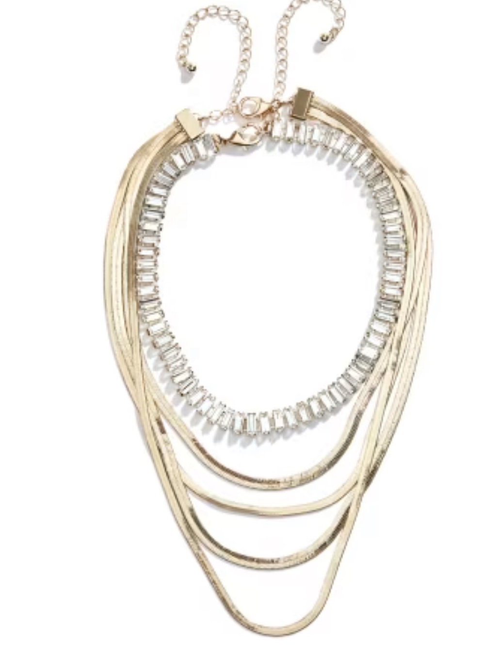Gold Multi-Layer Statement Necklace with Crystal Accent
